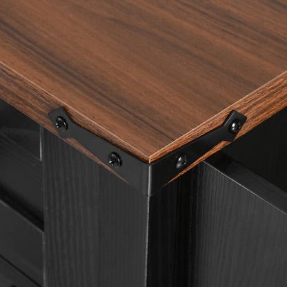 58-Inch Farmhouse Kitchen Island with Drop Leaf, Power Outlet