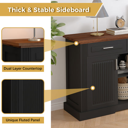 63″ Fluted Sideboard with 4 Doors and 3 Drawers - TimberFlare