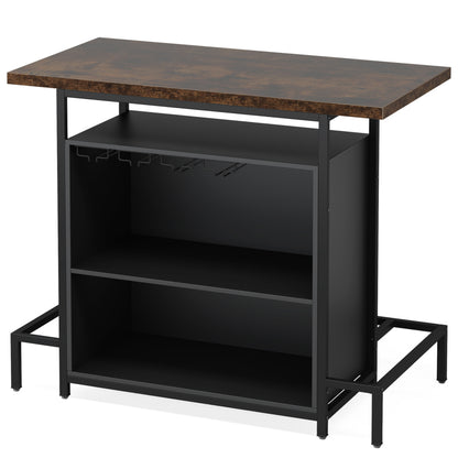 48-Inch Industrial Home Bar with 16-Glass Stemware Rack and Footrest - TimberFlare