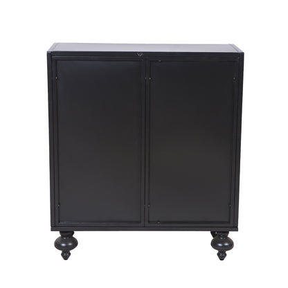 Black Steel Sideboard Cabinet with Turned Legs & Coffee Bar Storage - TimberFlare