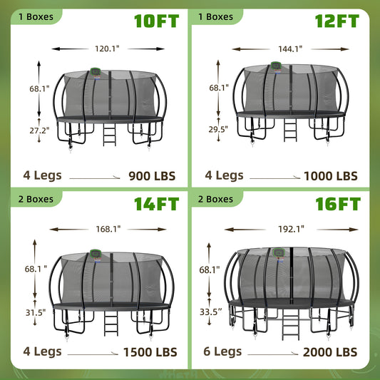 TimberFlare Trampoline – Heavy-Duty Outdoor Trampoline for Kids & Family Fitness (12/14/16ft), Black