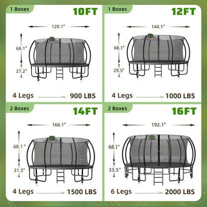 TimberFlare Trampoline – Heavy-Duty Outdoor Trampoline for Kids & Family Fitness (12/14/16ft), Black