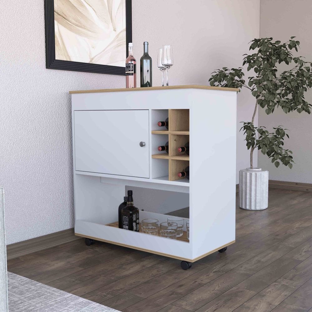 Mobile Bar Cart & Coffee Station with Wine Rack and Concealed Storage - TimberFlare