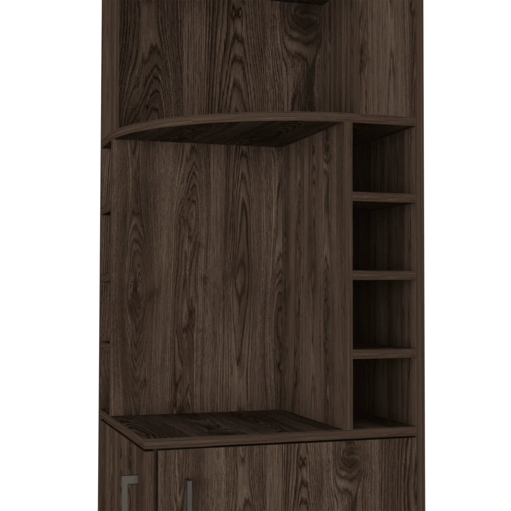 Wenge Tall Corner Bar Cabinet with Wine Cubbies & Glass Rack - TimberFlare