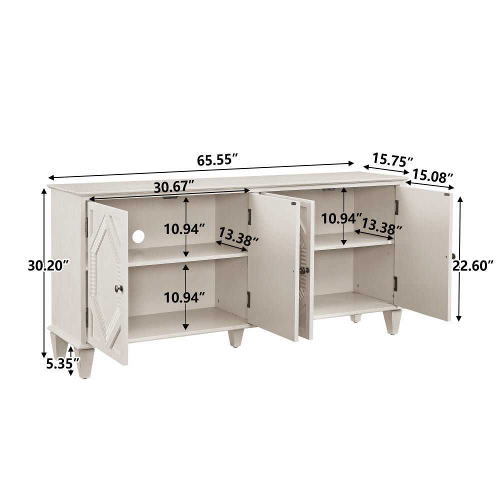 65″ Mid-Century Sideboard with Geometric Doors - TimberFlare