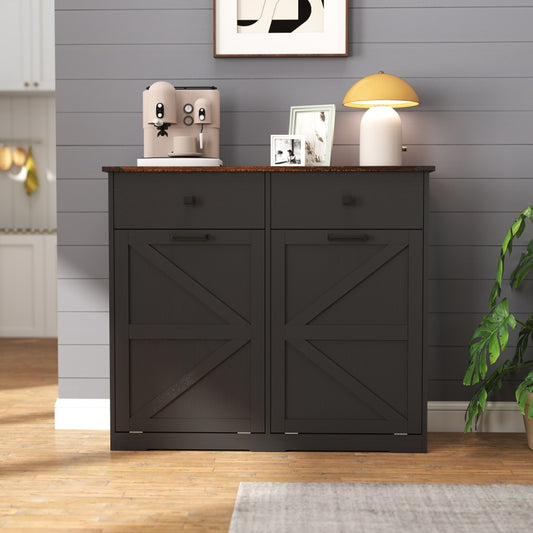 39-Inch Double Tilt-Out Trash Cabinet with Drawers - TimberFlare