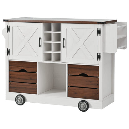 54" Farmhouse Rolling Island with Drop Leaf, Power Outlet