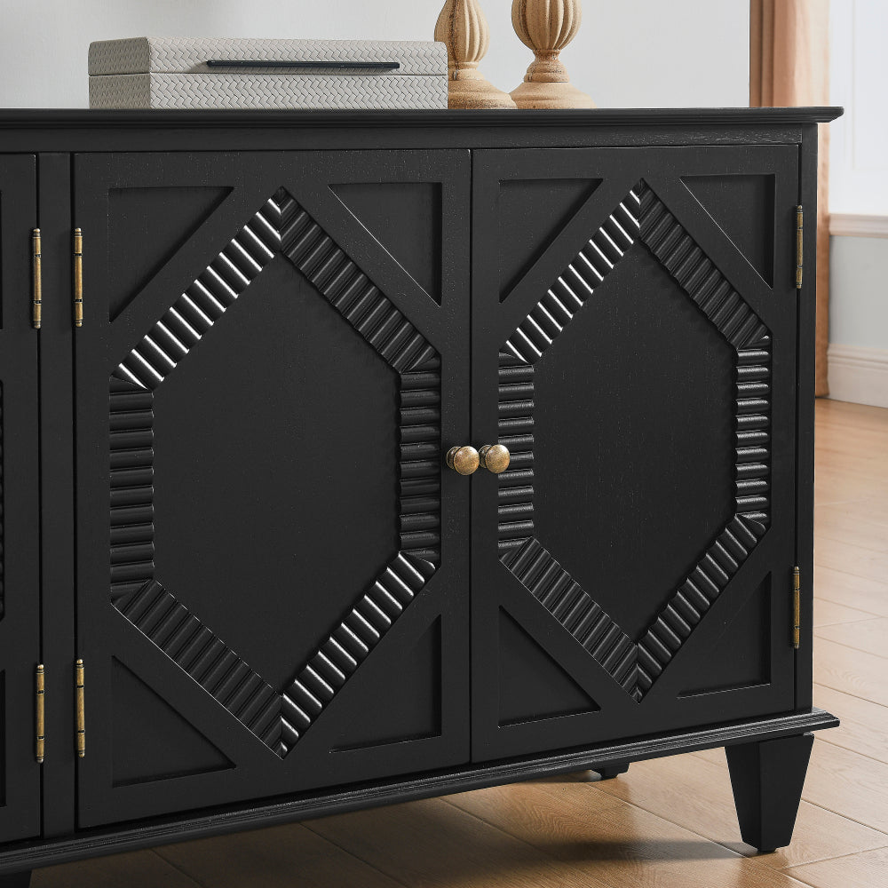 65″ Mid-Century Sideboard with Geometric Doors - TimberFlare