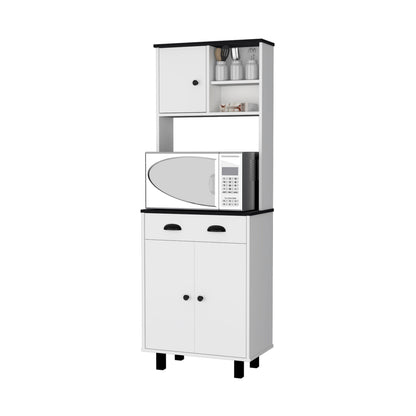 Two-Tone Kitchen Hutch with Microwave Shelf and Drawer - TimberFlare