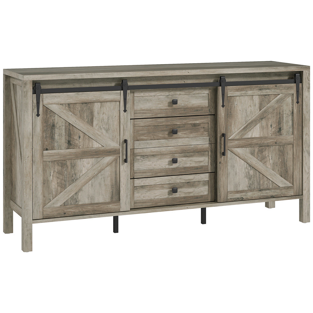 59" Gray Wash Farmhouse Sideboard & Coffee Bar - TimberFlare