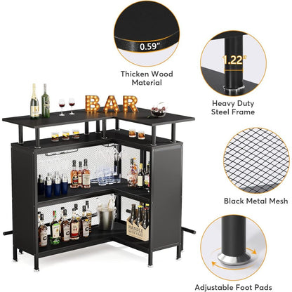 48-Inch Industrial L-Shaped Corner Bar Table - TimberFlare