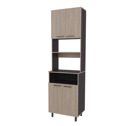 Two-Tone Coffee Pantry Tower with Hutch and Appliance Shelf - TimberFlare