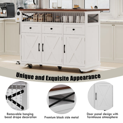 46.5 Rolling Kitchen Island with Drop Leaf & Charging - TimberFlare