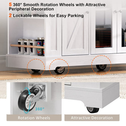 Mobile Kitchen Island with Drop Leaf, Power Outlet & Ample Storage – 53"W x 29.5"D x 36"H