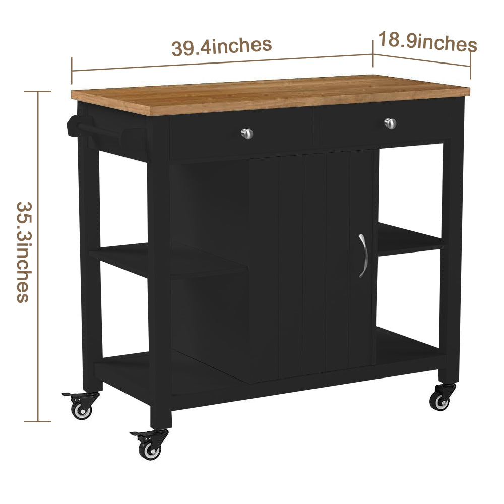 Rolling Kitchen Island wtih Rubber Wood Top - TimberFlare