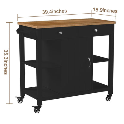 Rolling Kitchen Island wtih Rubber Wood Top - TimberFlare