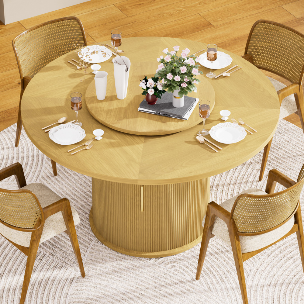 55" Round Storage Base Dining Table - TimberFlare