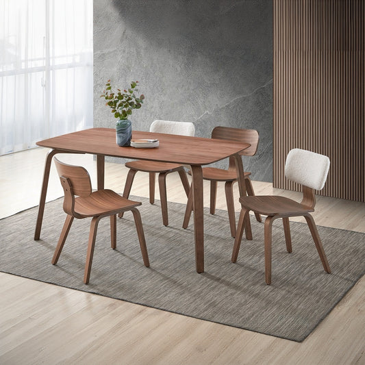 Dining Table Set for 4 with Walnut Finish & Boucle Chairs - TimberFlare