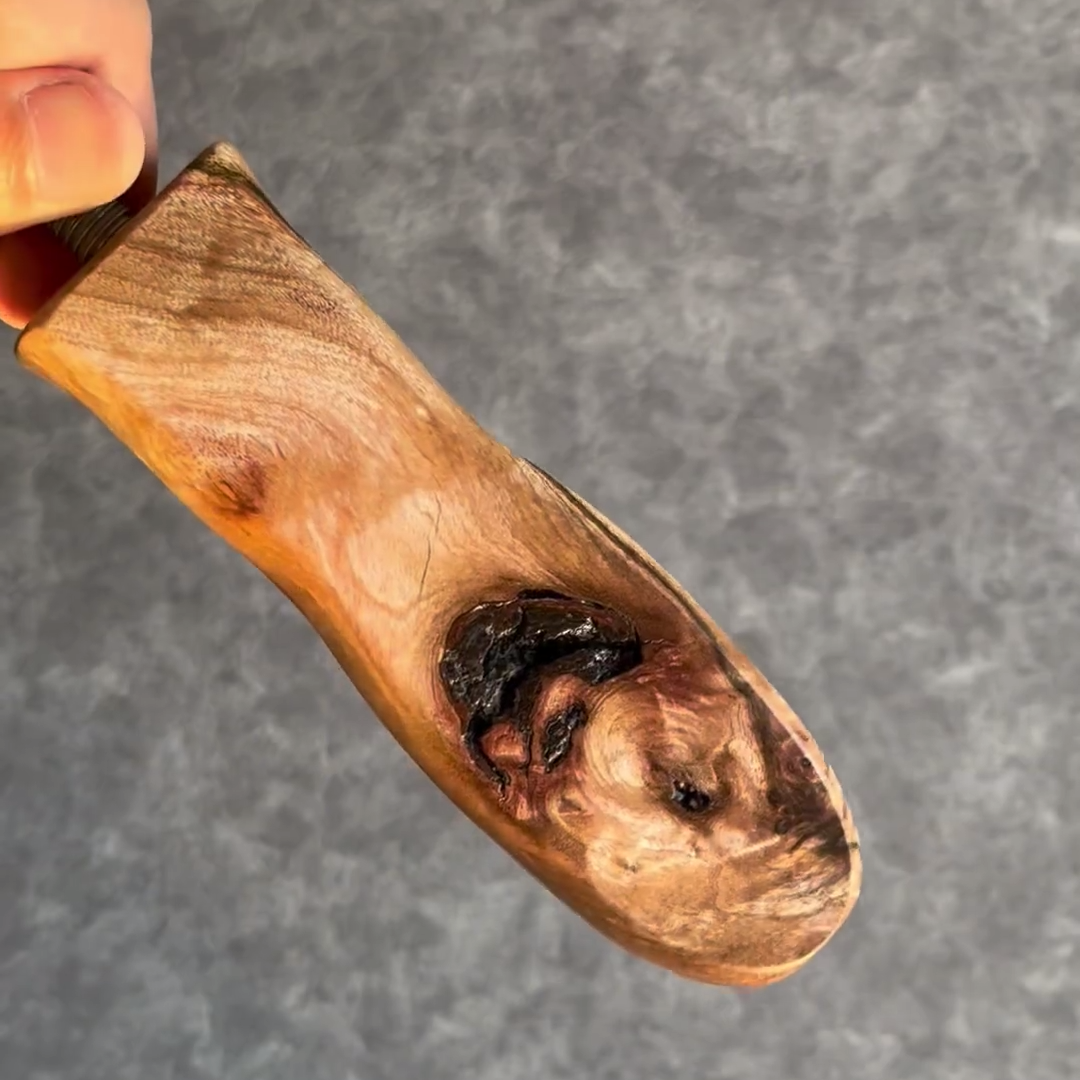 Dark Vortex Artisan Bottomless Portafilter wood, resin, or metal material detail close-up