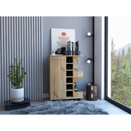 Light Gray Oak Bar Cart with Wine Storage & Cabinet - TimberFlare