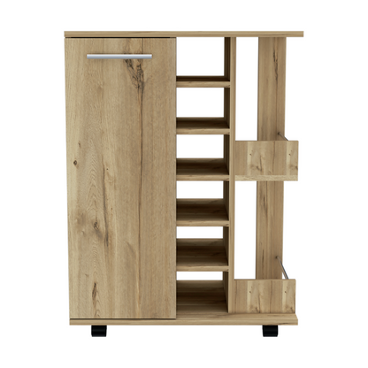 Light Gray Oak Bar Cart with Wine Storage & Cabinet - TimberFlare