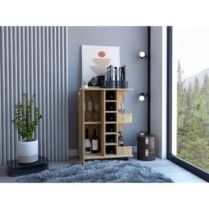 Light Gray Oak Bar Cart with Wine Storage & Cabinet - TimberFlare