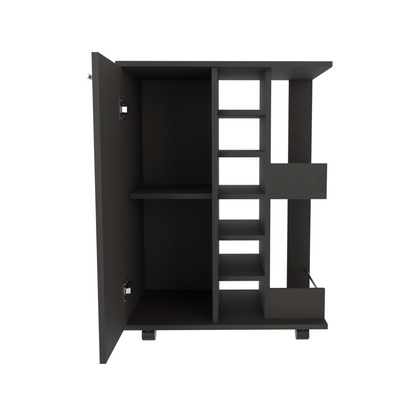 Light Gray Oak Bar Cart with Wine Storage & Cabinet - TimberFlare