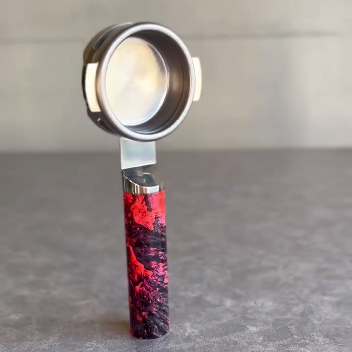 Crimson Nebula Artisan Bottomless Portafilter alternate angle 7 for La Marzocco