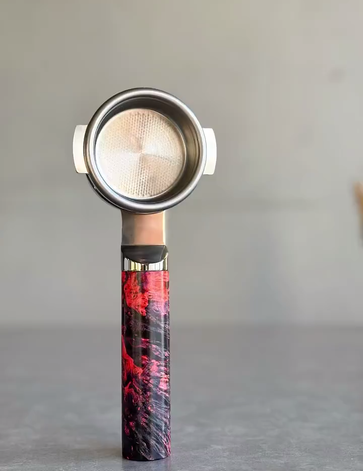Crimson Nebula Artisan Bottomless Portafilter alternate angle 9 for La Marzocco