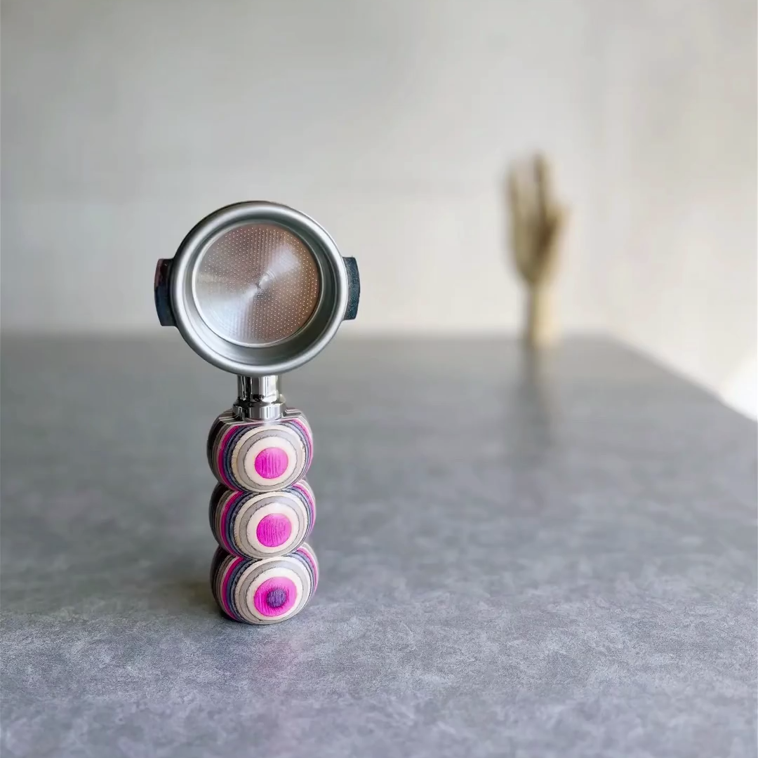 Chromatic Rings Artisan Bottomless Portafilter wood, resin, or metal material detail close-up