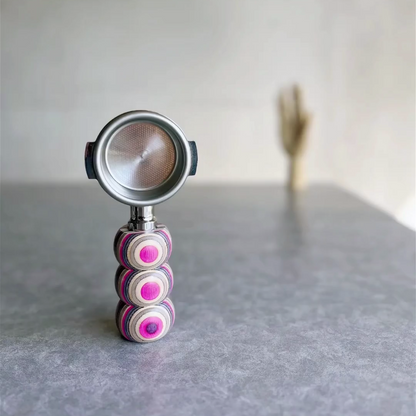 Chromatic Rings Artisan Bottomless Portafilter wood, resin, or metal material detail close-up