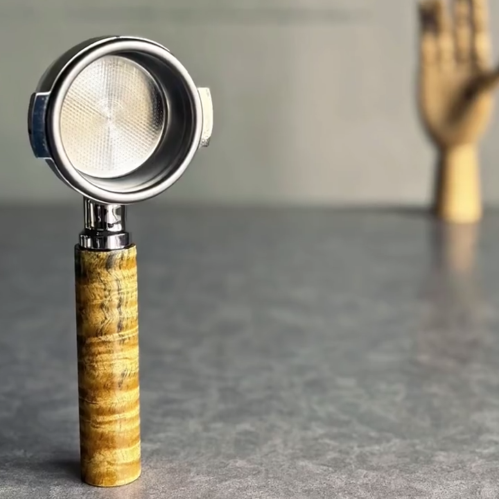 Golden Wave Artisan Bottomless Portafilter paired with compatible espresso machine espresso machine setup