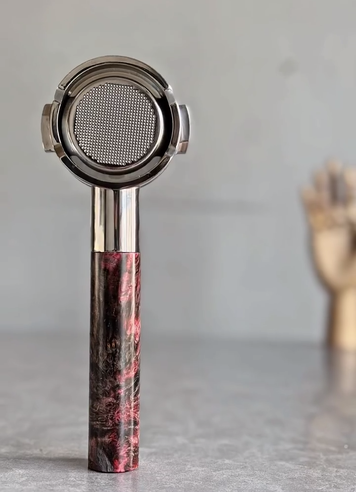 Crimson Burl Artisan Bottomless Portafilter alternate angle 6 for compatible espresso machine