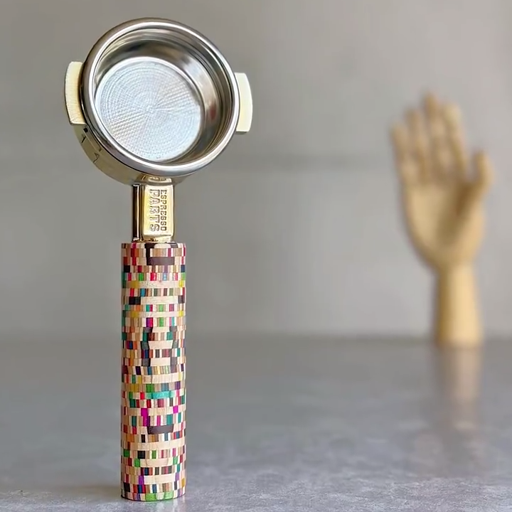 Grove Depth Artisan Bottomless Portafilter wood, resin, or metal material detail close-up