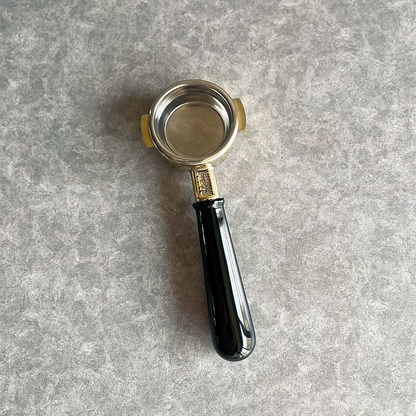 Obsidian Urushi Artisan Bottomless Portafilter wood, resin, or metal material detail close-up