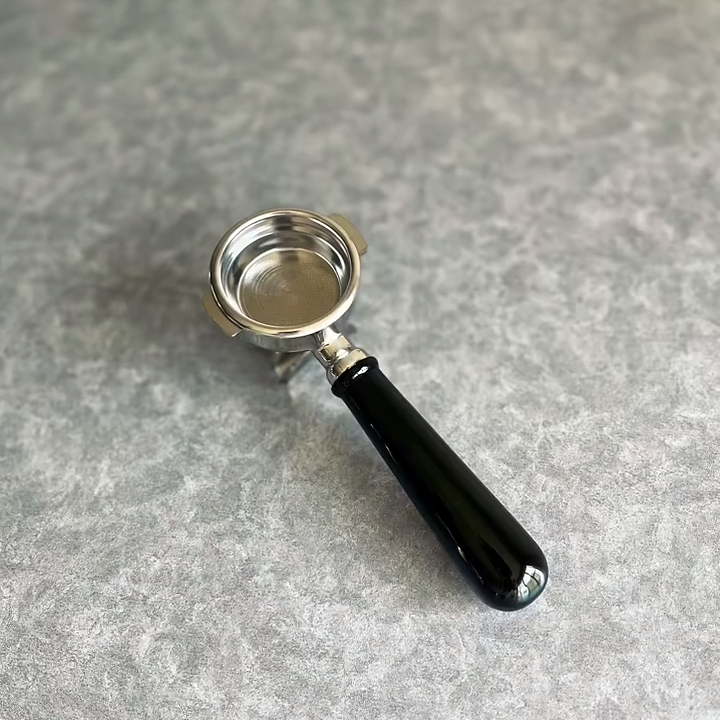 Obsidian Urushi Artisan Bottomless Portafilter alternate angle 8 for La Marzocco