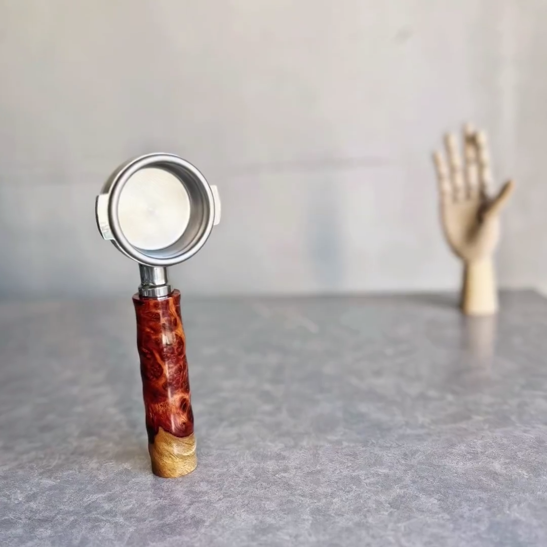 Amber Swirl Burl Artisan Bottomless Portafilter | Breville 54mm/58mm