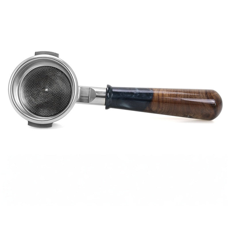 1-of-1 Artisan Hybrid Burl & Resin Bottomless Portafilter alternate angle 8 for compatible espresso machine