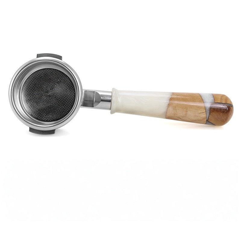 1-of-1 Artisan Hybrid Burl & Resin Bottomless Portafilter alternate angle 9 for compatible espresso machine