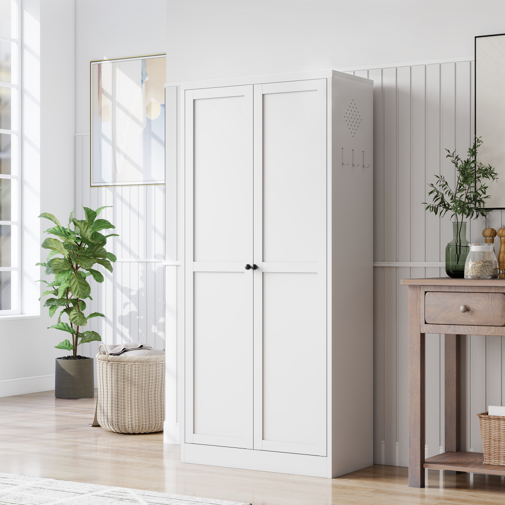 72" Modern Metal Pantry Cabinet with Glass Doors - TimberFlare