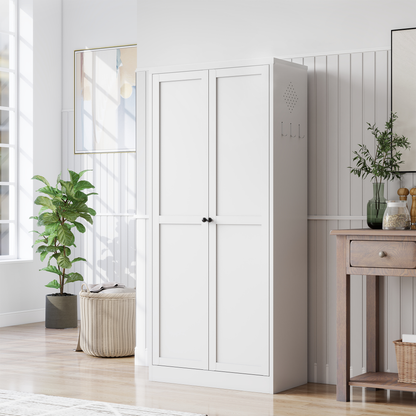 72" Modern Metal Pantry Cabinet with Glass Doors - TimberFlare