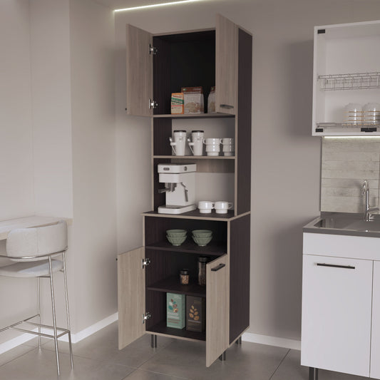 Two-Tone Coffee Pantry Tower with Hutch and Appliance Shelf - TimberFlare