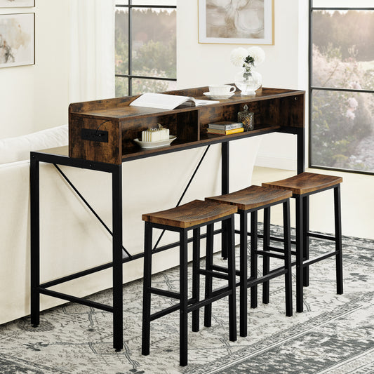 59" Bar Table and Chairs Set with LED Lights, Power Outlets & Stools - TimberFlare