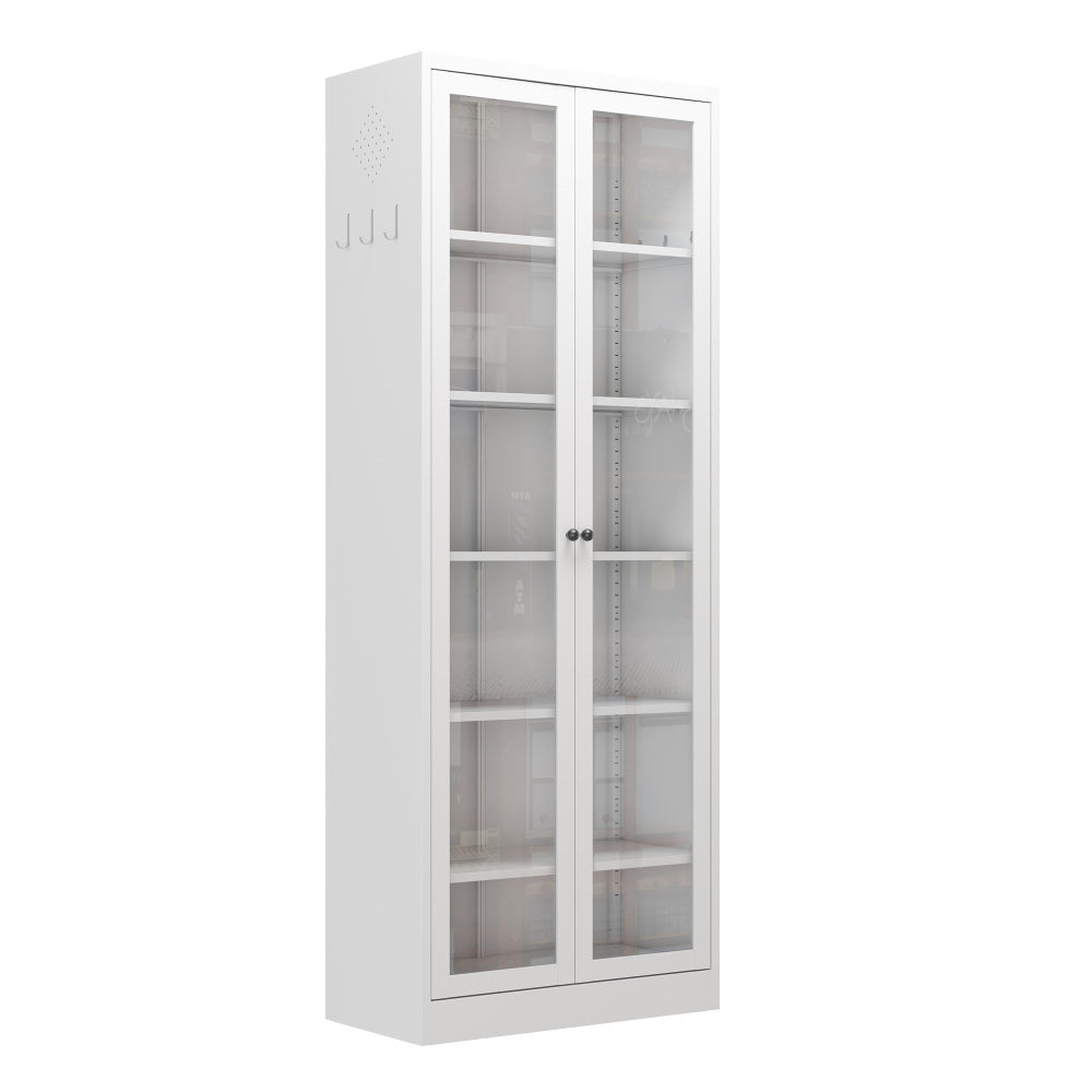 72" Modern Metal Pantry Cabinet with Glass Doors - TimberFlare