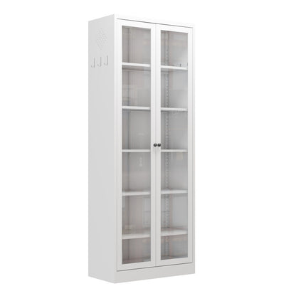 72" Modern Metal Pantry Cabinet with Glass Doors - TimberFlare