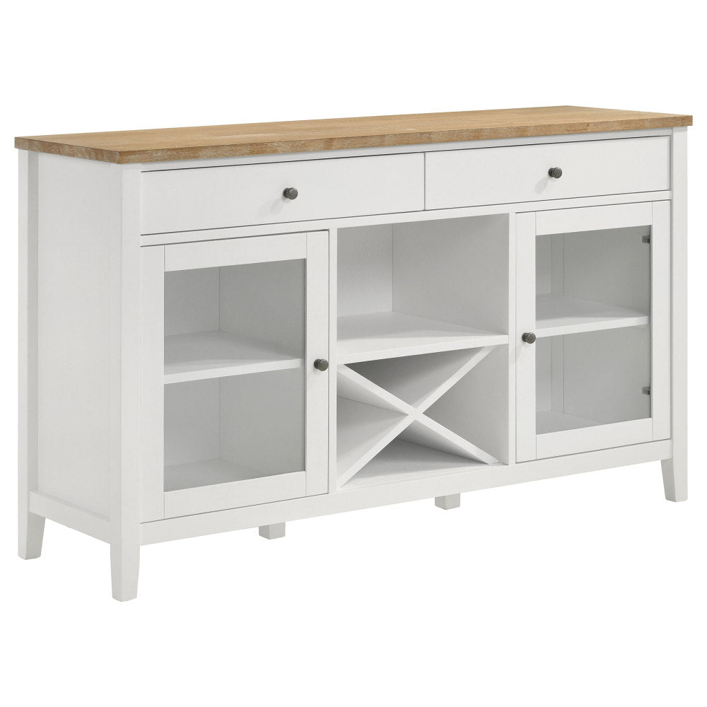 59-Inch Farmhouse Sideboard with Wine Rack and Glass Doors - TimberFlare