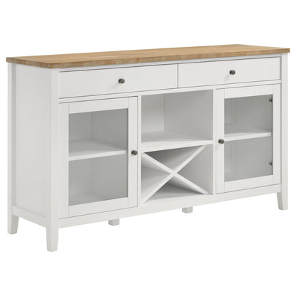 59-Inch Farmhouse Sideboard with Wine Rack and Glass Doors - TimberFlare