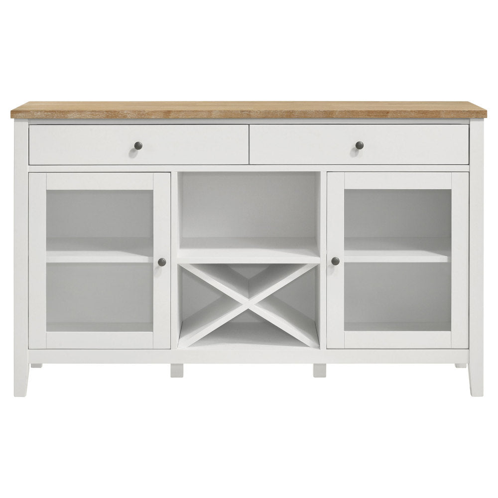 59-Inch Farmhouse Sideboard with Wine Rack and Glass Doors - TimberFlare