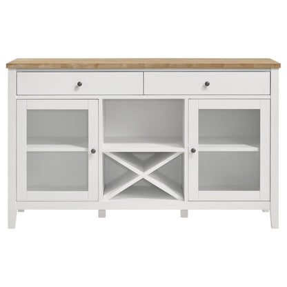 59-Inch Farmhouse Sideboard with Wine Rack and Glass Doors - TimberFlare