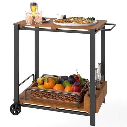 35-Inch Acacia Wood Outdoor Bar Cart